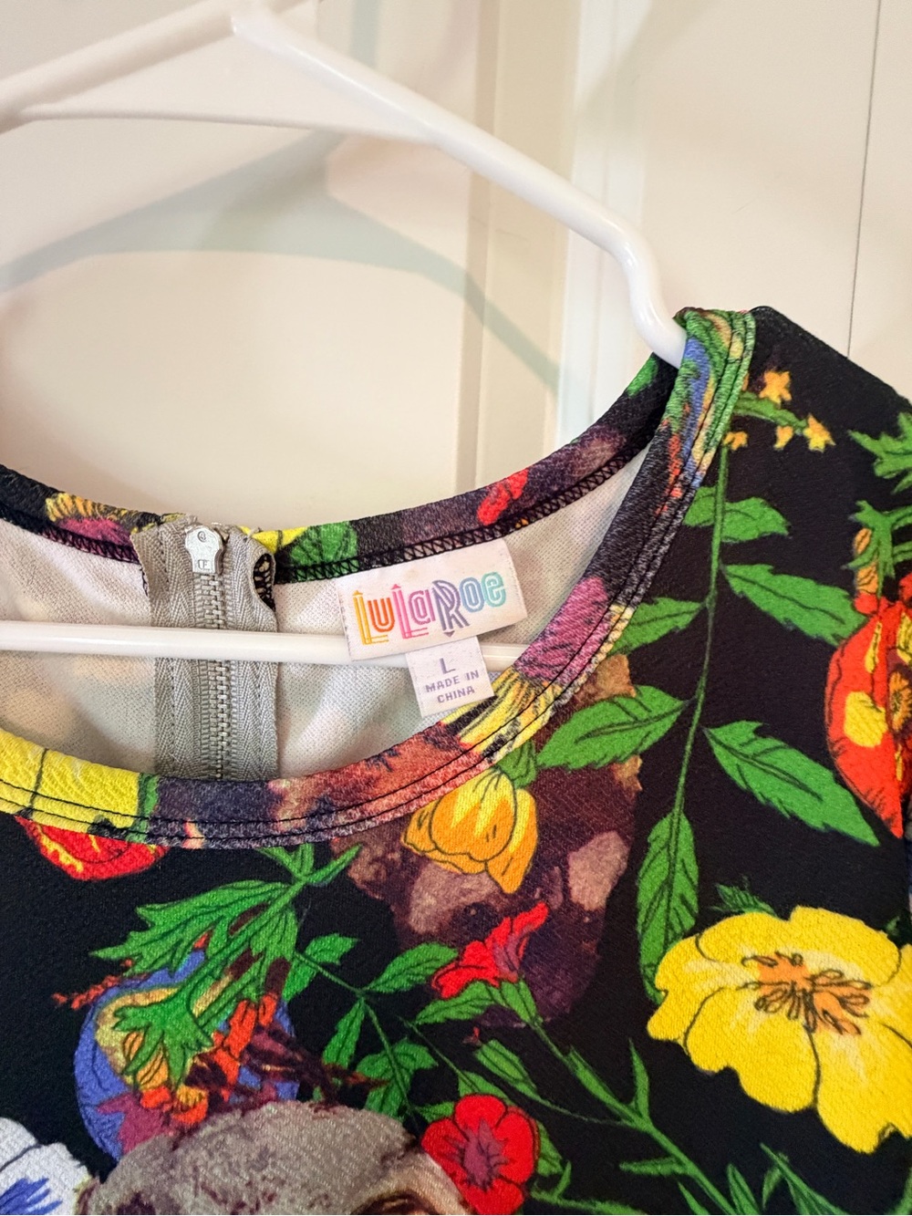 LuLaRoe Black Floral Midi Dress with Multicolor Blooms - Picture 3 of 3